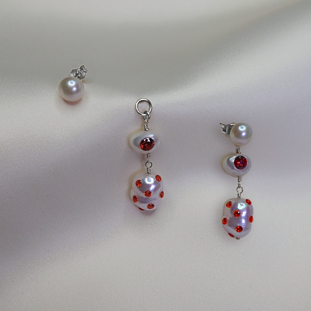 Coraline 3 in 1 Convertible Bejewelled Baroque Pearl Earrings