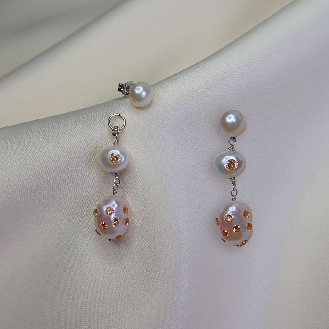 Marigold 3 in 1 Convertible Bejewelled Baroque Pearl Earrings