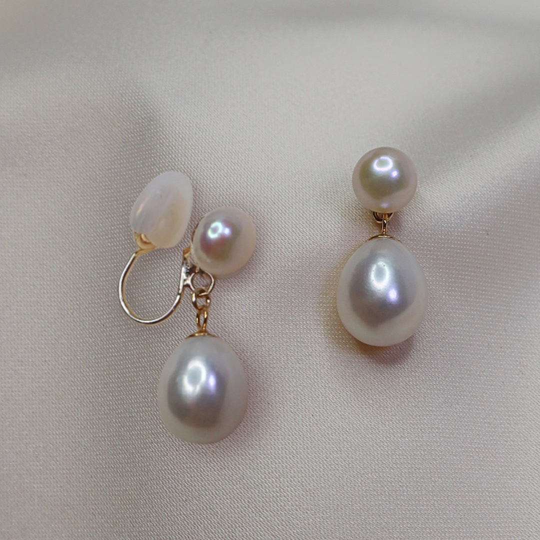 Julia Double Pearl Earrings - Clip On