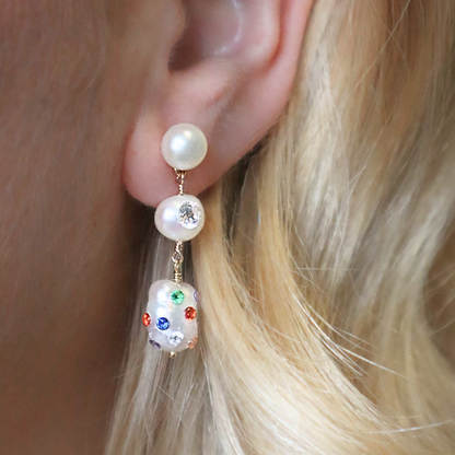 Aurora 3 in 1 Convertible Bejewelled Baroque Pearl Earrings