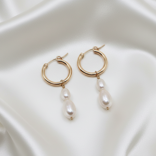Ella 2 in 1 Double Pearl Hoop Earrings