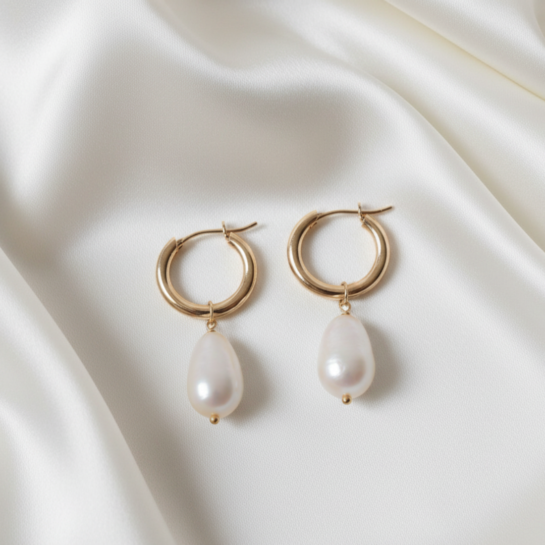 Ella Medium 2 in 1 Pearl Hoop Earrings
