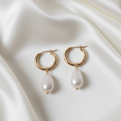 Ella Medium 2 in 1 Pearl Hoop Earrings