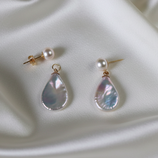 Evelyn 3 in 1 Convertible Flat Teardrop Pearl Earrings