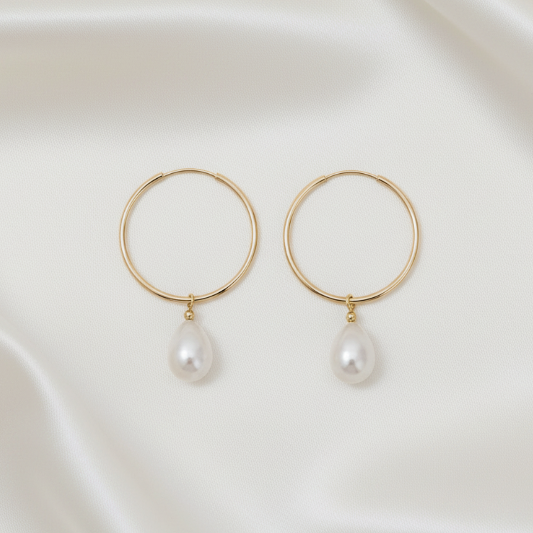 Emilia 2 in 1 Teardrop Pearl Hoop Earrings