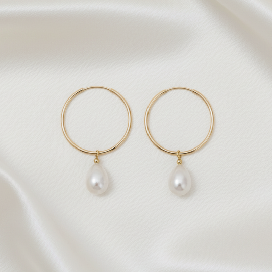 Emilia 2 in 1 Teardrop Pearl Hoop Earrings