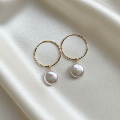 Maya 2 in 1 Coin Pearl Hoop Earrings
