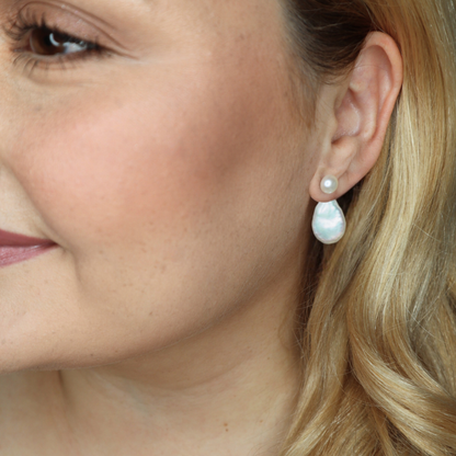 Evelyn 3 in 1 Convertible Flat Teardrop Pearl Earrings