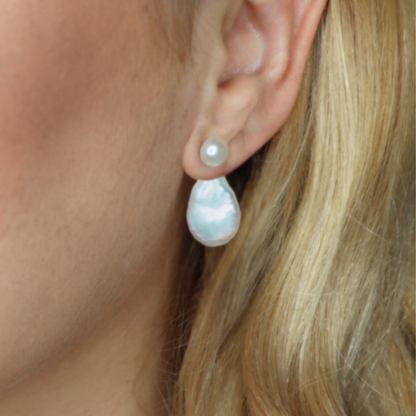 Evelyn 3 in 1 Convertible Flat Teardrop Pearl Earrings