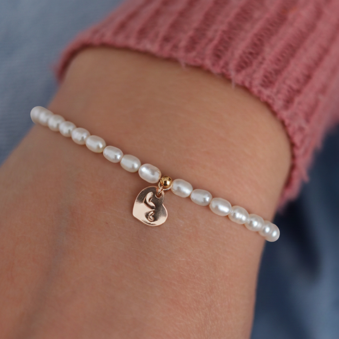 Timeless Bond Pearl Bracelet with Personalised Heart Charm