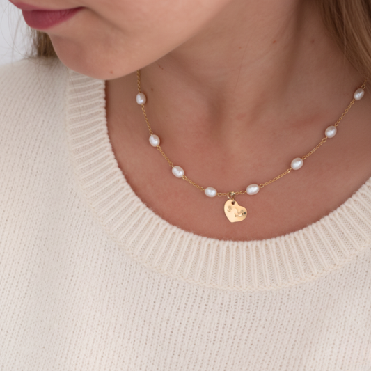 Linked Hearts Pearl Necklace with Personalised Heart Charm
