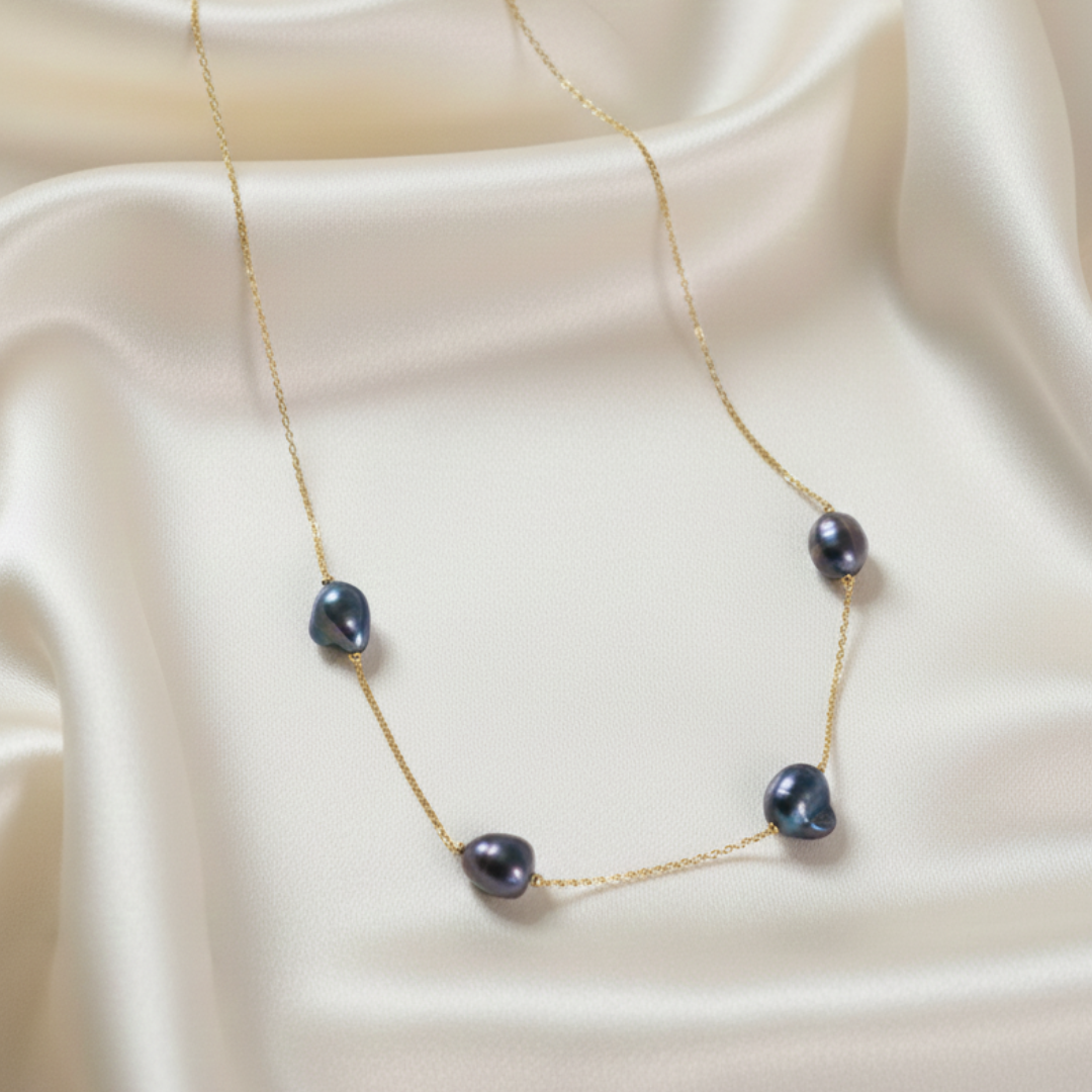 Leanna Four Black Pearl Chain Necklace