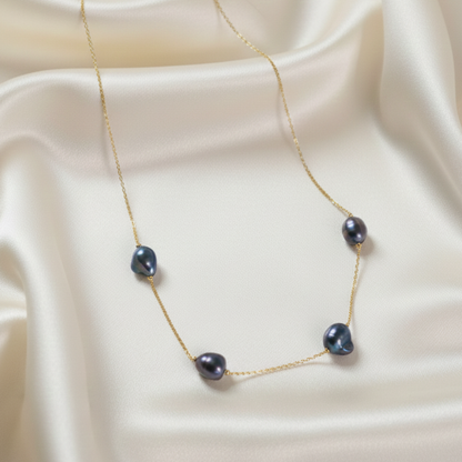 Leanna Four Black Pearl Chain Necklace