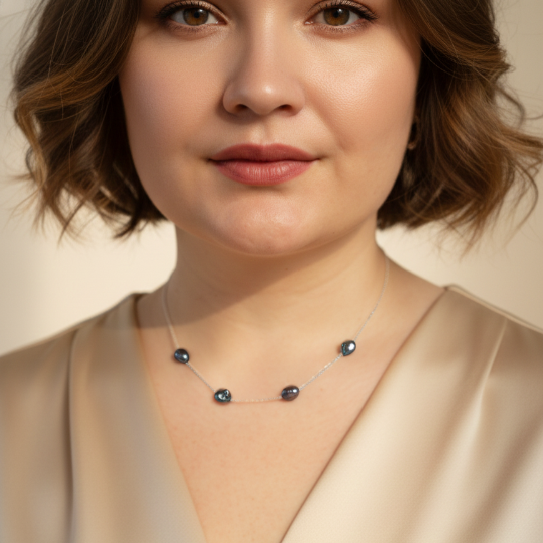 Leanna Four Black Pearl Chain Necklace