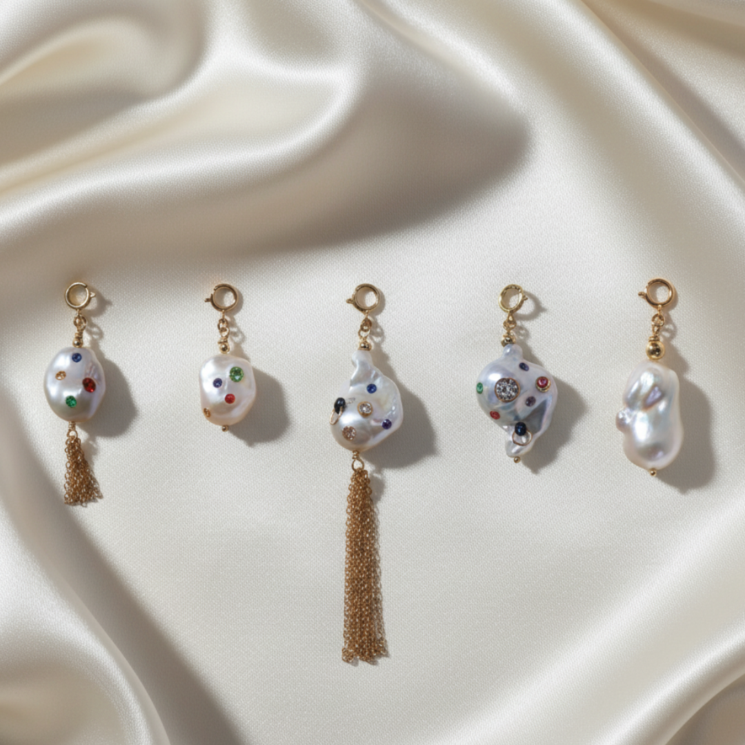Gemma Baroque Tassel Bejeweled Pearl Charm with Clasp