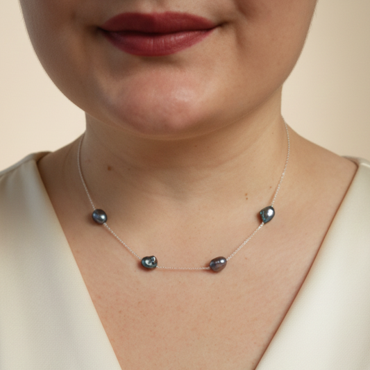 Leanna Four Black Pearl Chain Necklace