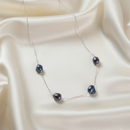 Leanna Four Black Pearl Chain Necklace