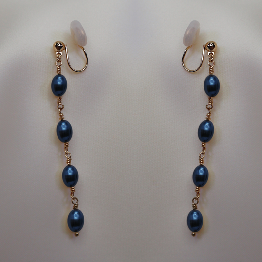 Amelia Drop Pearl Earrings - Clip On