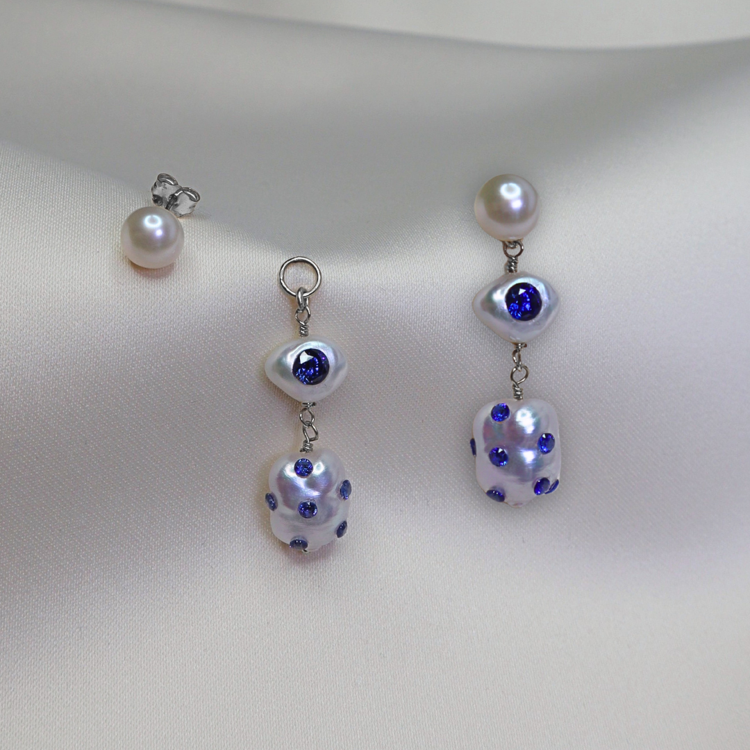 Celestine 3 in 1 Convertible Bejewelled Baroque Pearl Earrings