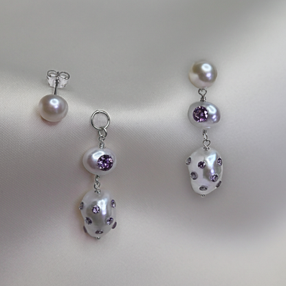 Lolita 3 in 1 Convertible Bejewelled Baroque Pearl Earrings