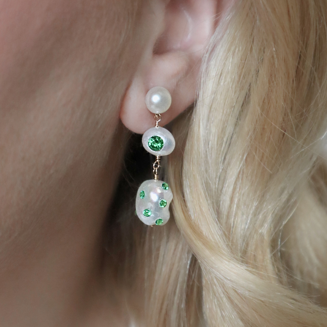 Esmeralda 3 in 1 Convertible Bejewelled Baroque Pearl Earrings