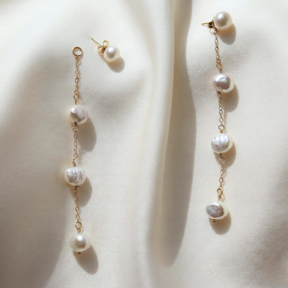 Luna 3 in 1 Convertible Long Baroque Pearl Earrings