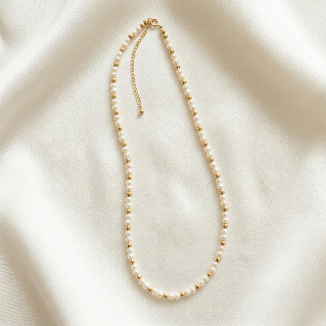 Ruby Beads and Pearls Cluster Necklace