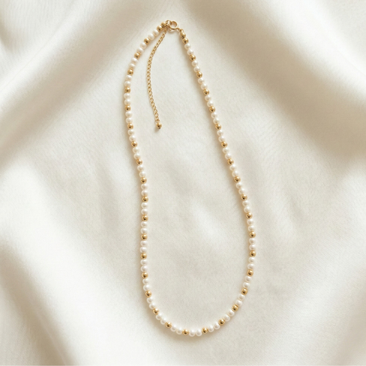 Ruby Beads and Pearls Cluster Necklace