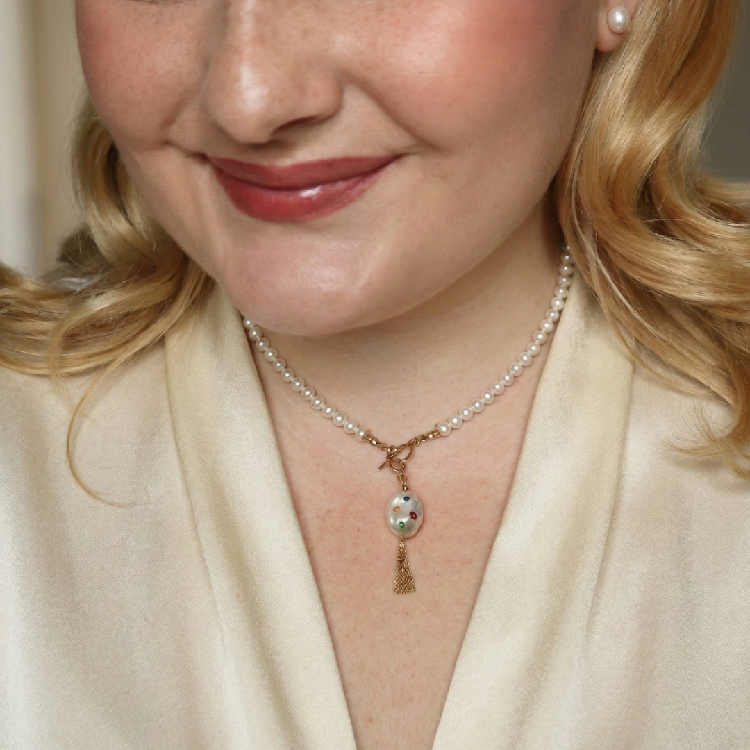 Gemmelle Baroque Tassel Bejeweled Pearl Charm with Clasp