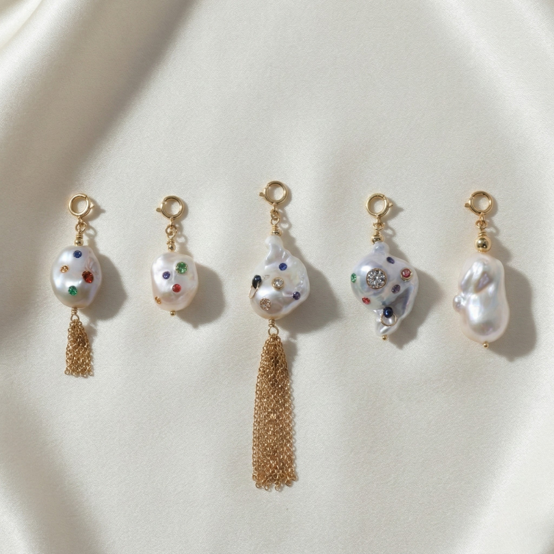 Gemmelle Baroque Tassel Bejeweled Pearl Charm with Clasp