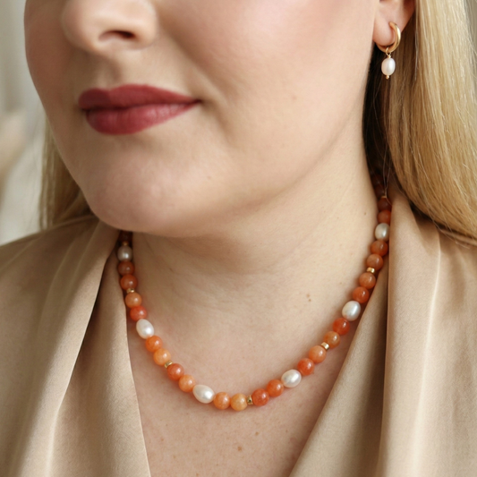 Golden Flame - Crystal Beads, Baroque Pearls & Metal Rondelles