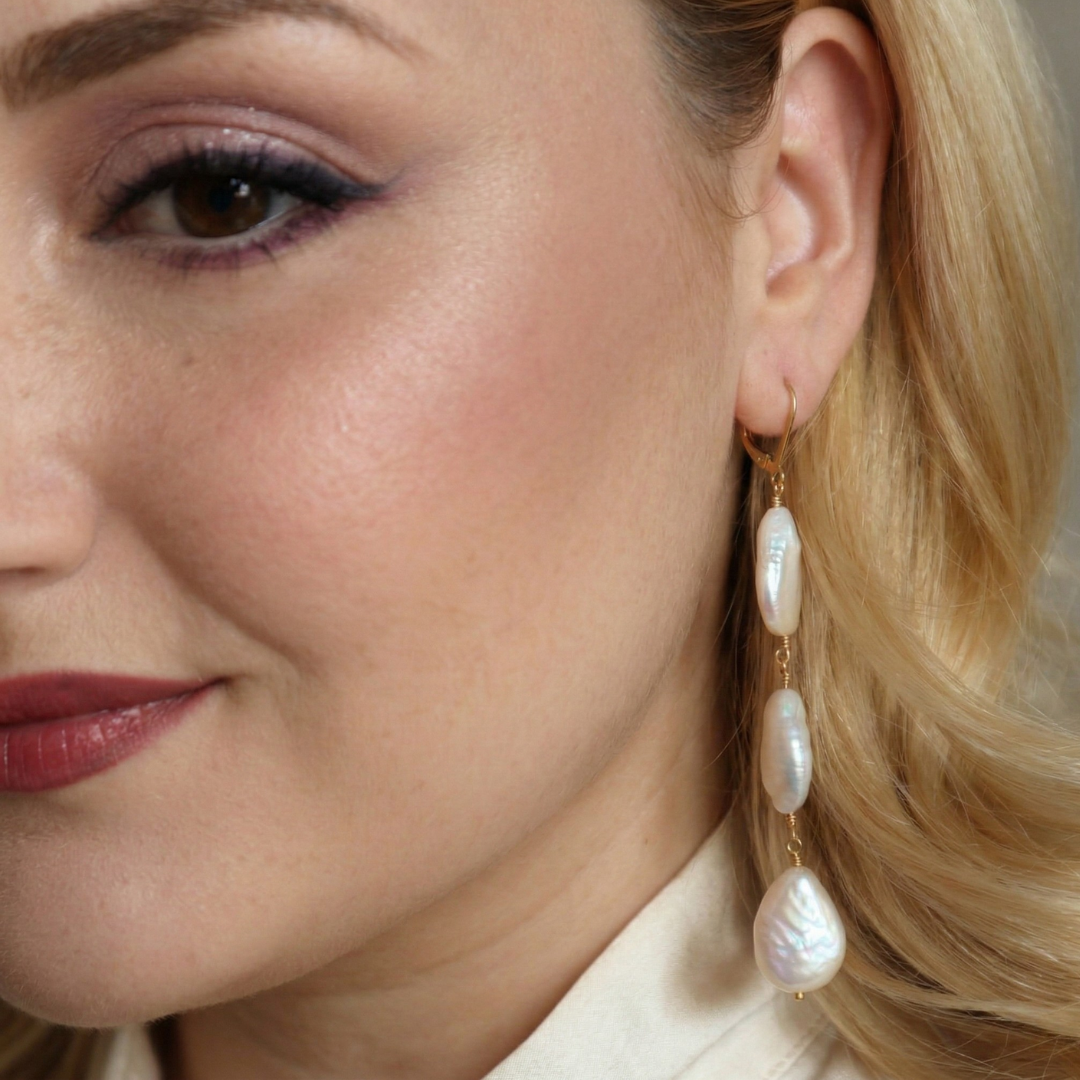 Calista Triple Drop Pearl Earrings