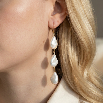 Calista Triple Drop Pearl Earrings