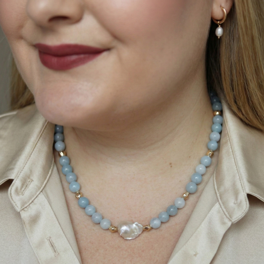 Coastal Light - Crystals with a Statement Baroque Pearl and Golden Textured Beads