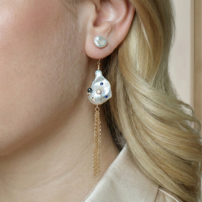 Gemma 3 in 1 Convertible Bejeweled Baroque Pearl Tassel Earrings