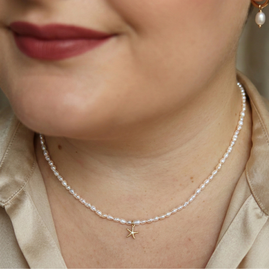 Star Whisper - Seed Pearls with a Gold Starfish Charm