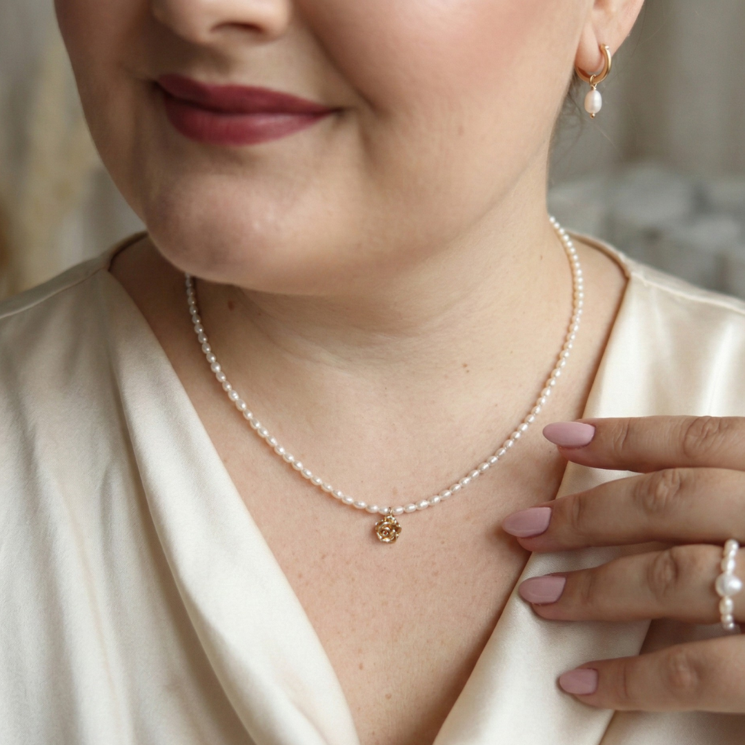 Rose Dew - Baroque Pearls with a Delicate Rose Charm