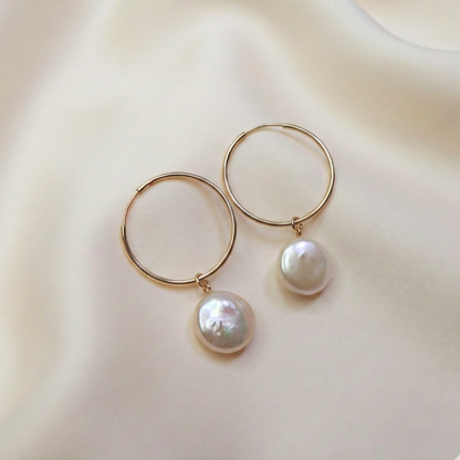Maya 2 in 1 Coin Pearl Hoop Earrings