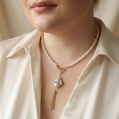 Gemma Baroque Tassel Bejeweled Pearl Charm with Clasp