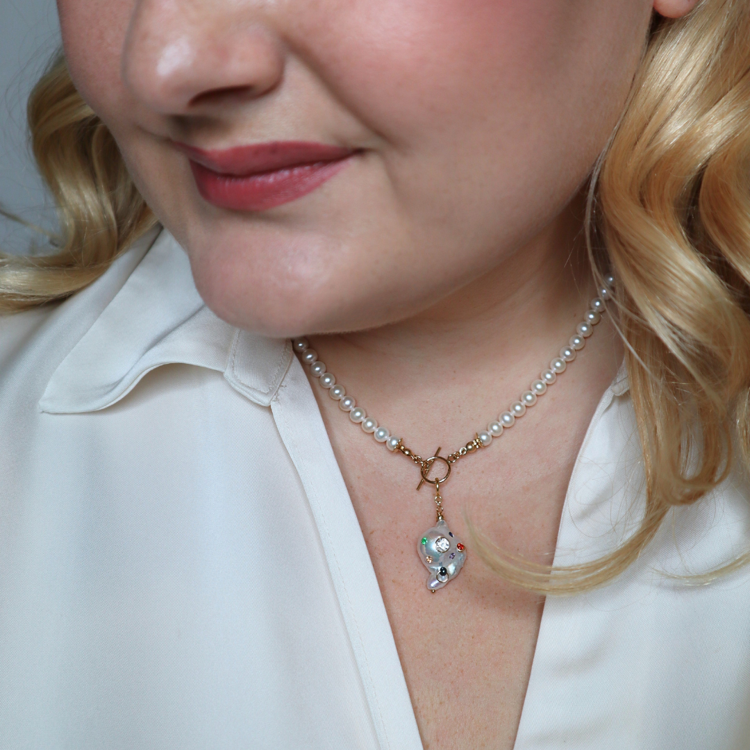 Gemma Bejeweled Baroque Pearl Charm with Clasp