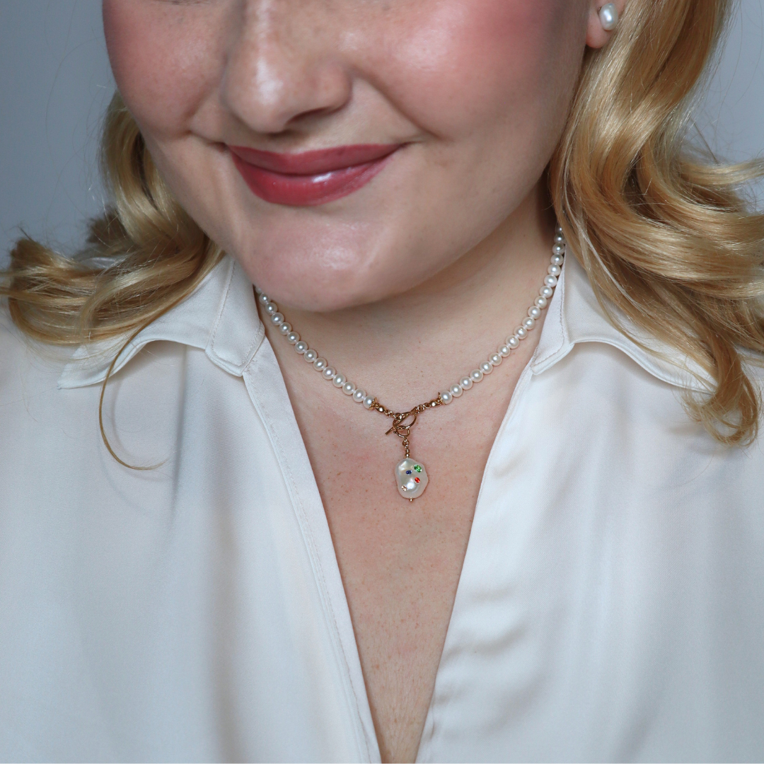 Gemmelle Bejeweled Baroque Pearl Charm with Clasp