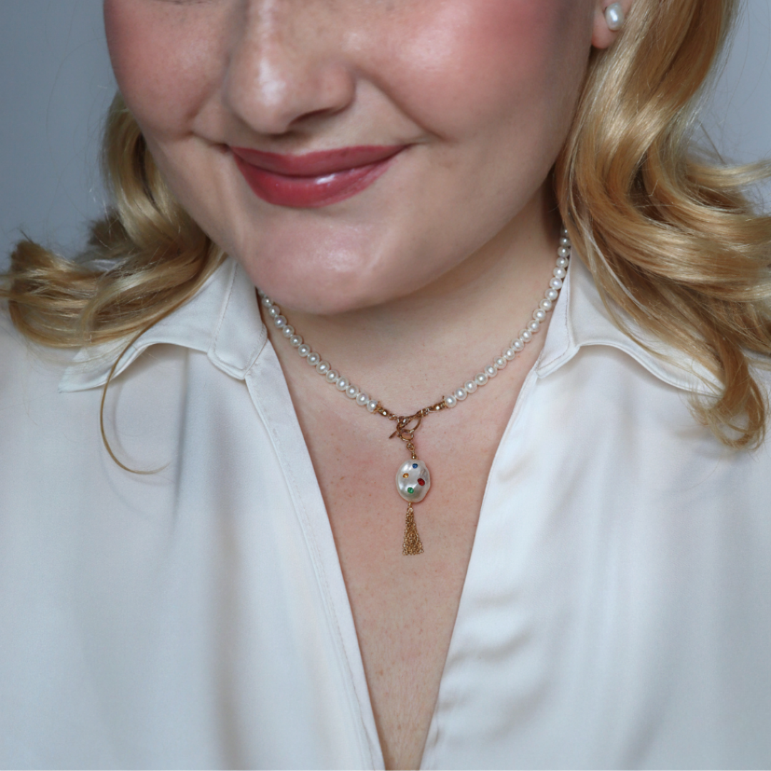 Gemmelle Baroque Tassel Bejeweled Pearl Charm with Clasp