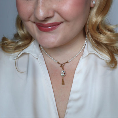 Gemmelle Baroque Tassel Bejeweled Pearl Charm with Clasp