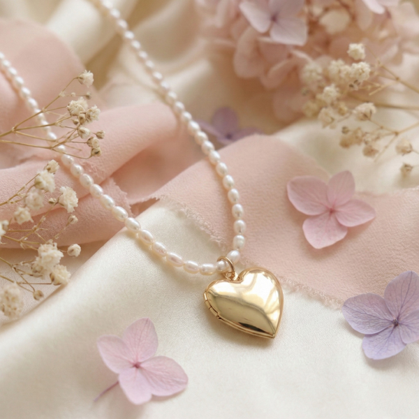 Heart Locket Classic Pearl Necklace