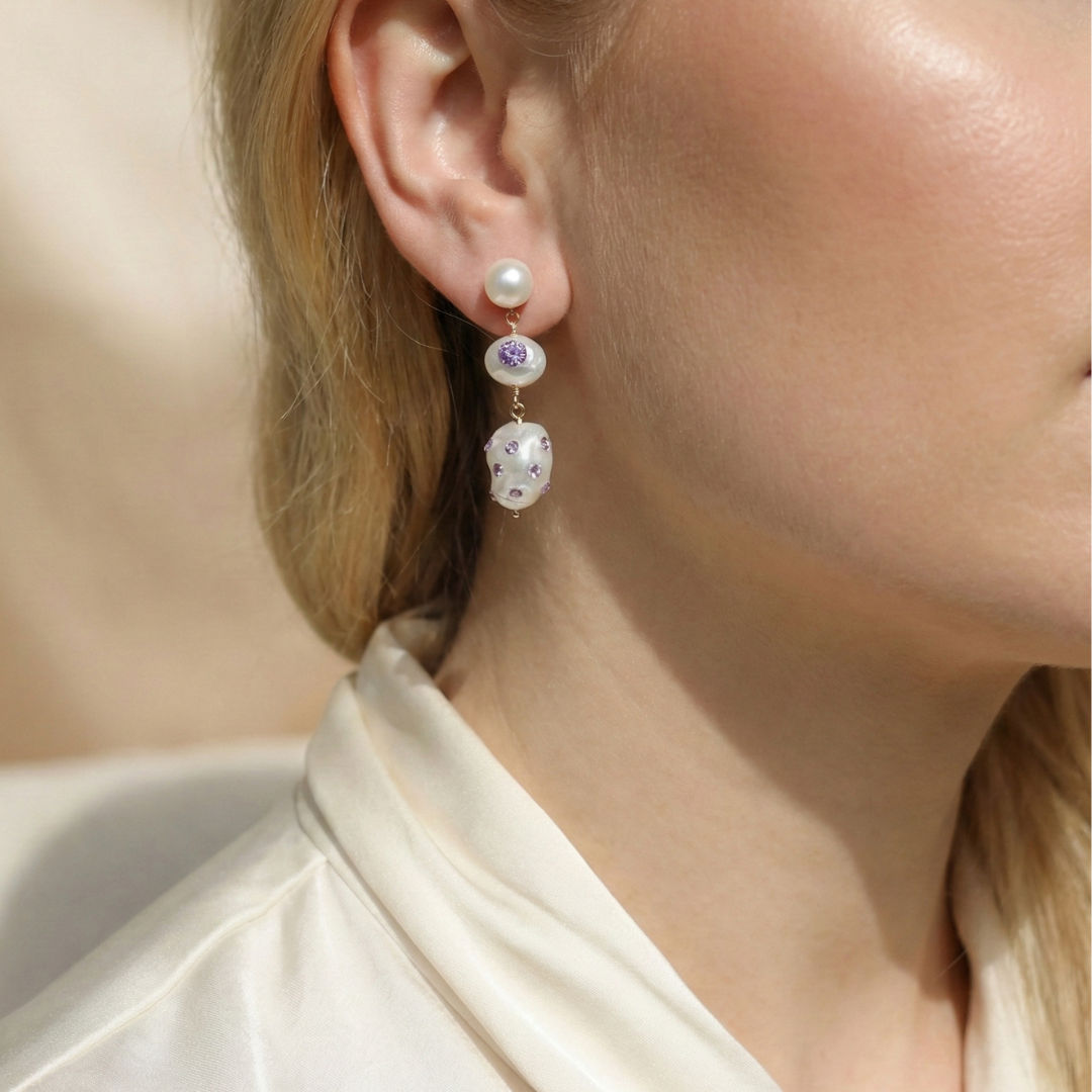 Lolita 3 in 1 Convertible Bejewelled Baroque Pearl Earrings