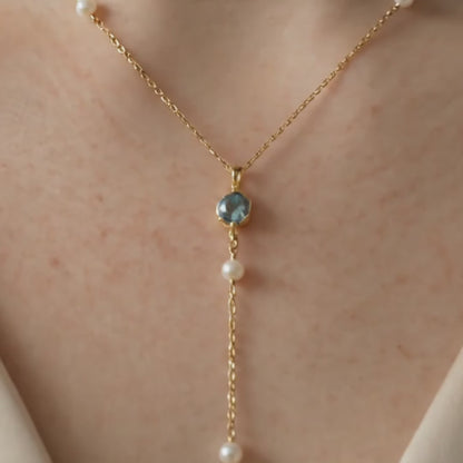 Bianca Birthstone & Coin Pearl Lariat Necklace