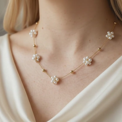 Rosalie Five Pearl Blossom Necklace - Floating