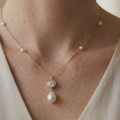 Cora Birthstone & Teardrop Pearl Necklace