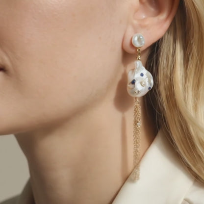 Gemma 3 in 1 Convertible Bejeweled Baroque Pearl Tassel Earrings