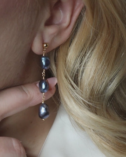 Elara Black Pearl Drop Earrings